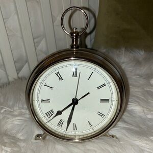 Pottery Barn Elegant Silver Pocket Table Watch Clock Sz M 5.5" diam, 8" h
